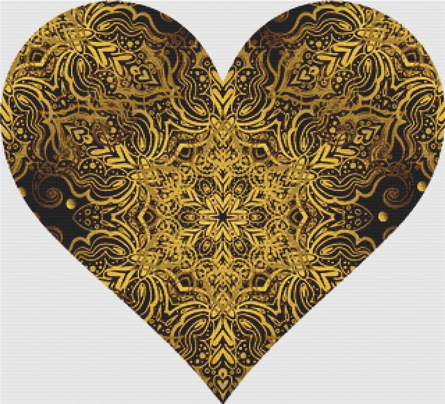 Black And Gold Baroque Heart - X Squared Cross Stitch