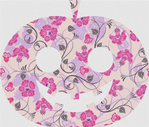 Purple And Pink Floral Jack-O-Lantern - X Squared Cross Stitch