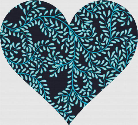Blue Flourish Heart - X Squared Cross Stitch