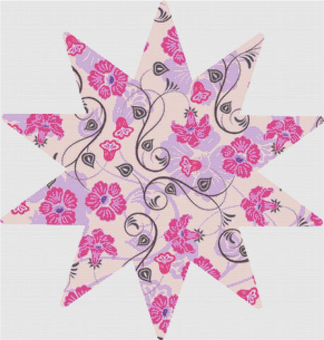 Purple And Pink Floral Star - X Squared Cross Stitch