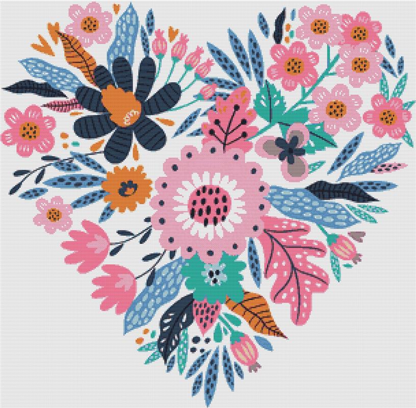 Floral Heart - X Squared Cross Stitch