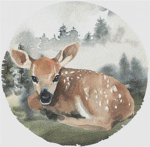 Watercolour Deer Circle - X Squared Cross Stitch