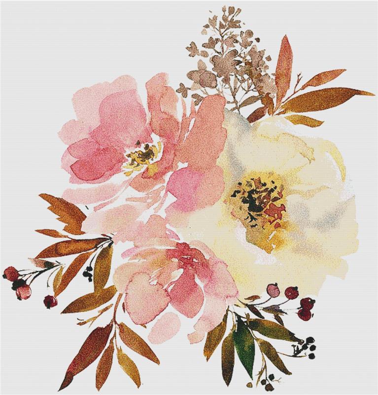 Peach and Yellow Floral Floral Arrangement I - X Squared Cross Stitch
