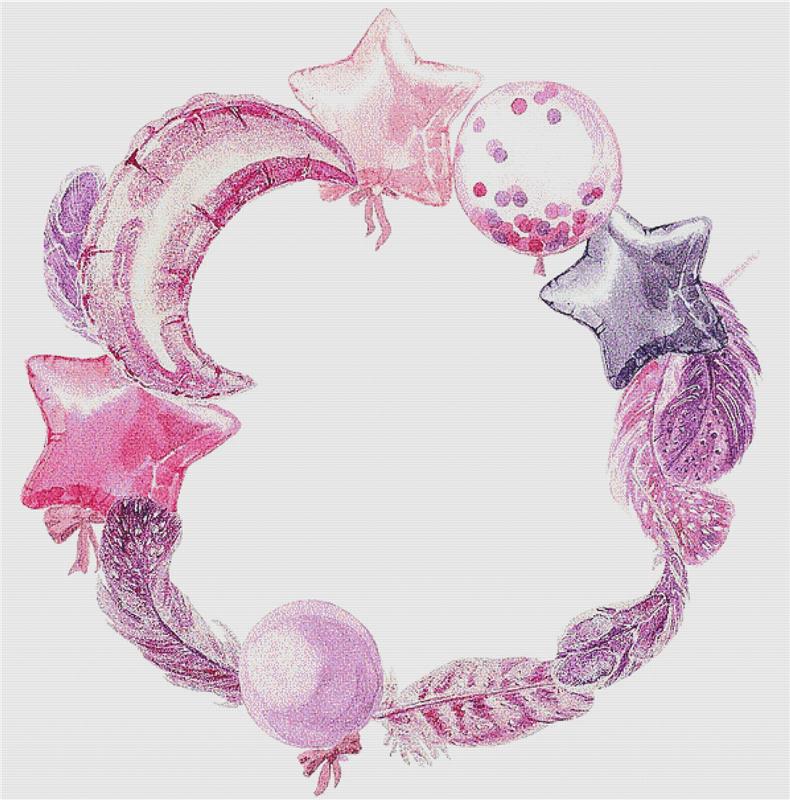 Purple Balloon Wreath - X Squared Cross Stitch