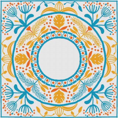 Blue And Yellow Scandinavian Folk Art - X Squared Cross Stitch