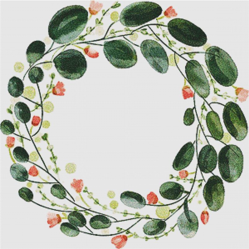 Green Watercolour Wreath - X Squared Cross Stitch