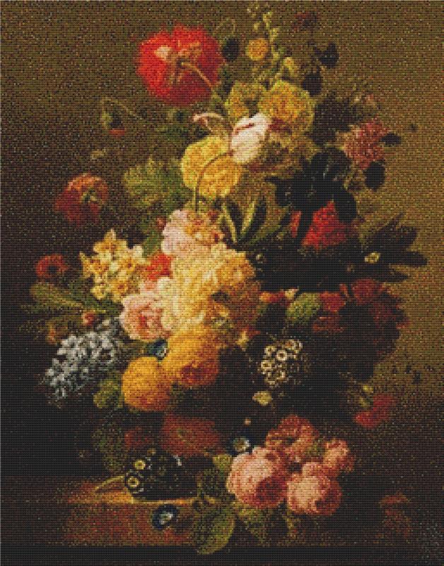 Bouquet de Fleurs Dans Un Pot en Terre Sur Un Entablement - X Squared Cross Stitch