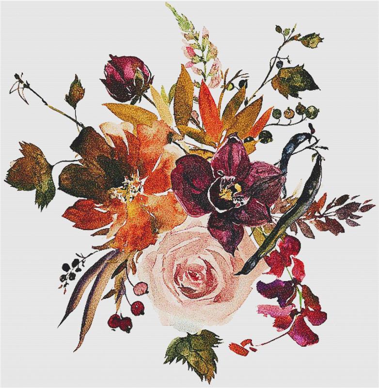 Spicy Cedar Floral Arrangement I - X Squared Cross Stitch