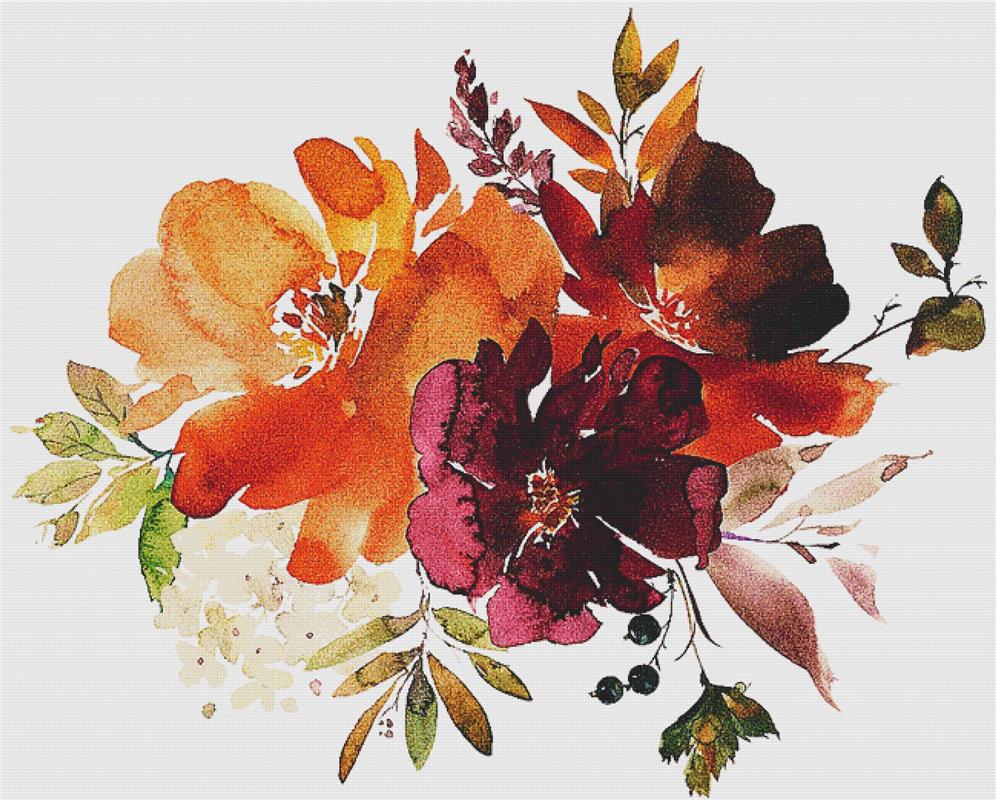 Maroon And Mustard Arrangement III - X Squared Cross Stitch