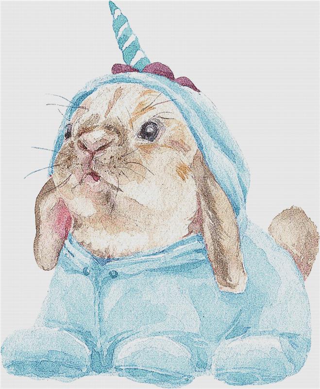 Blue Unicorn Bunny - X Squared Cross Stitch