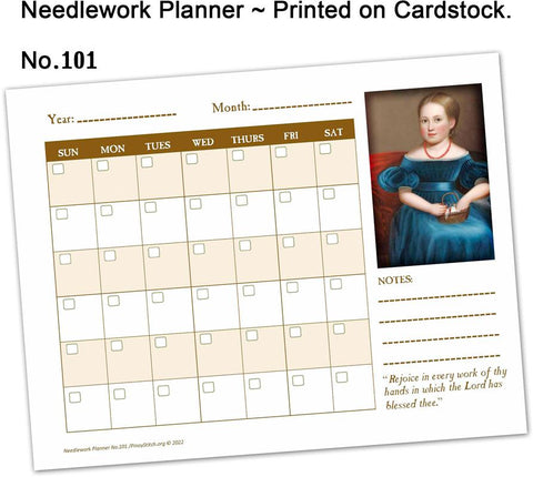 Planner Needlework Sheet No.101 Early American Child Perpetual Monthly Calendar - PinoyStitch