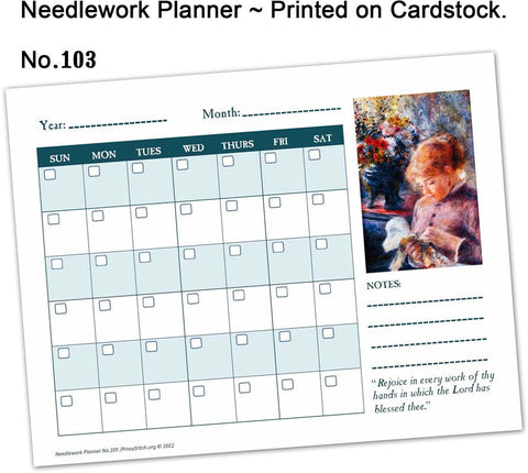 Planner Needlework Sheet No.103 Lady Stitching Perpetual Monthly Calendar - PinoyStitch