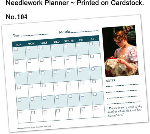 Planner Needlework Sheet No.104 Lady Embroidery Perpetual Monthly Calendar - PinoyStitch