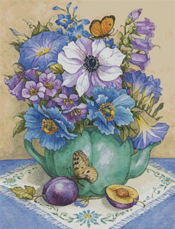 Blue Violet Flowers - Artecy Cross Stitch