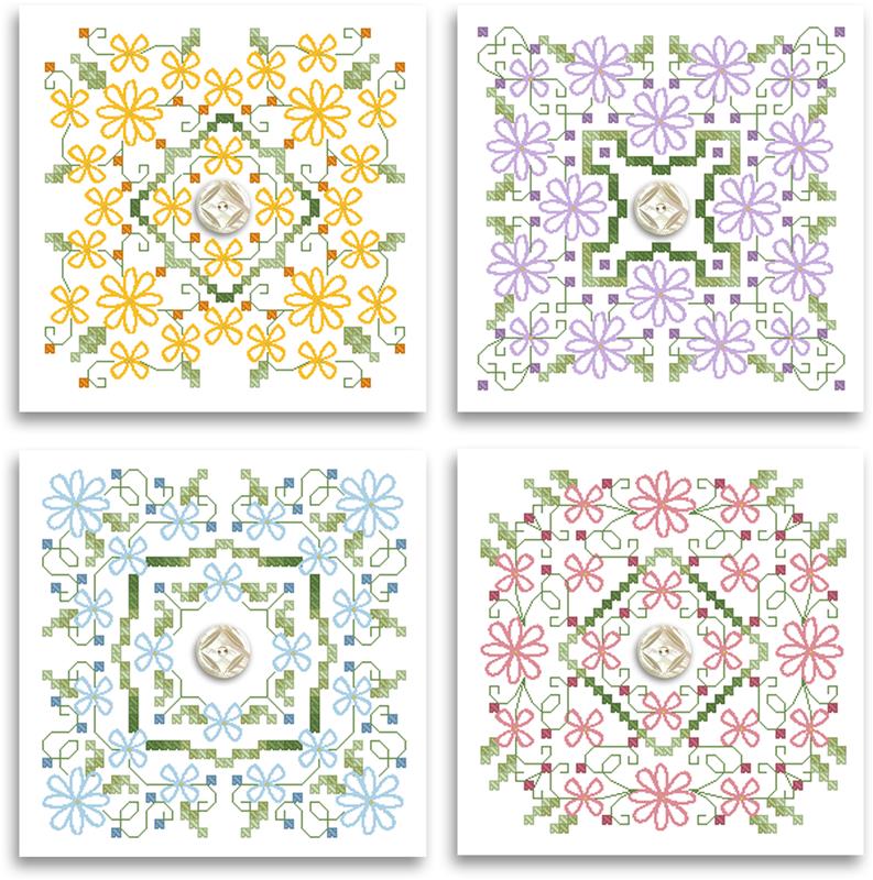 Little Daisies Biscornu Ornaments - Kitty & Me Designs