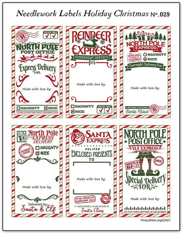 Cross Stitch Gift Tags Needlework Labels Holiday Christmas No.029 - PinoyStitch