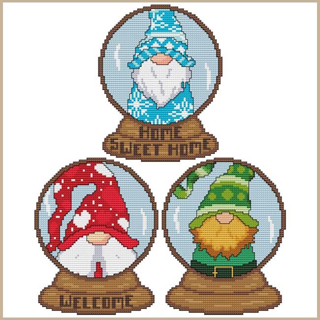 Monthly Gnome Snow Globes: January, February & March - Cross Stitch Wonders