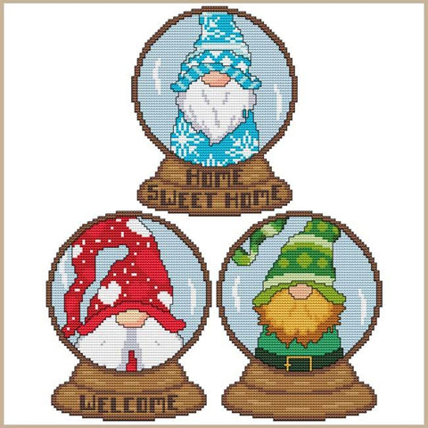 Monthly Gnome Snow Globes: January, February & March - Cross Stitch Wonders