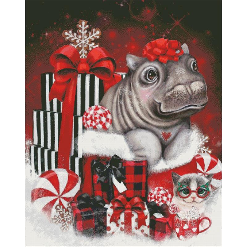 Cutesie Hippo Christmas Surprise - Charting Creations