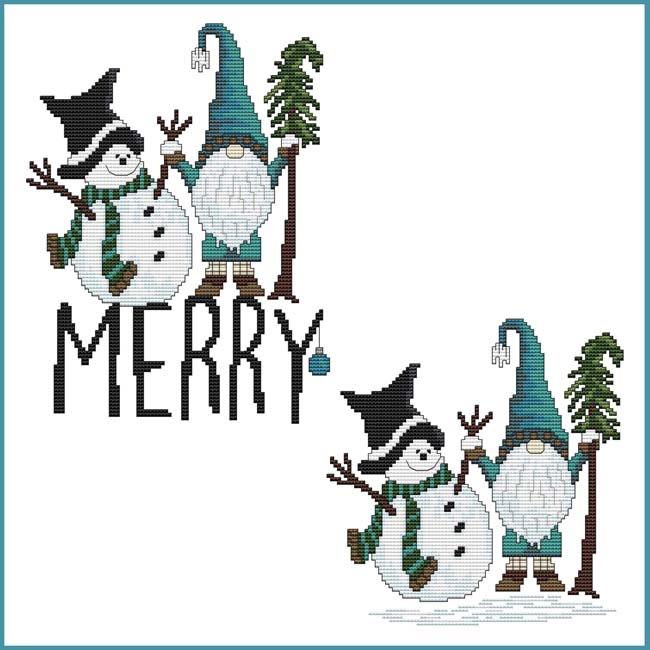 Merry Snowman And Gnome - Cross Stitch Wonders