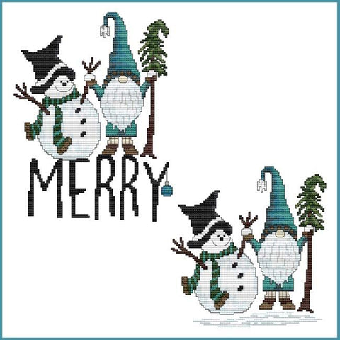 Merry Snowman And Gnome - Cross Stitch Wonders