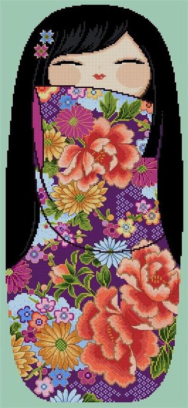 Happy Kokeshi Doll: Aimi - Cross Stitch Asia