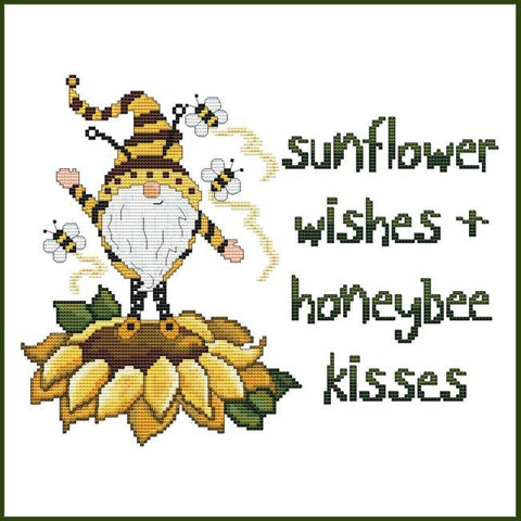 Sunflower Wishes & Honeybee Kisses Gnome - Cross Stitch Wonders
