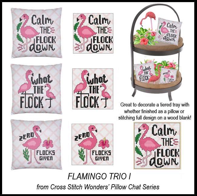 Pillow Chat: Flamingo Trio I - Cross Stitch Wonders