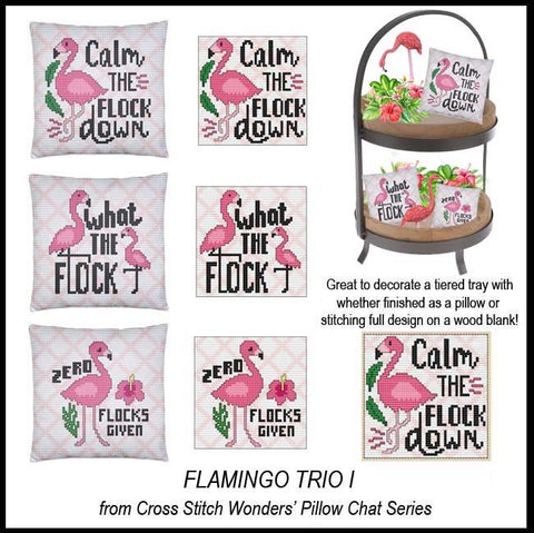 Pillow Chat: Flamingo Trio I - Cross Stitch Wonders