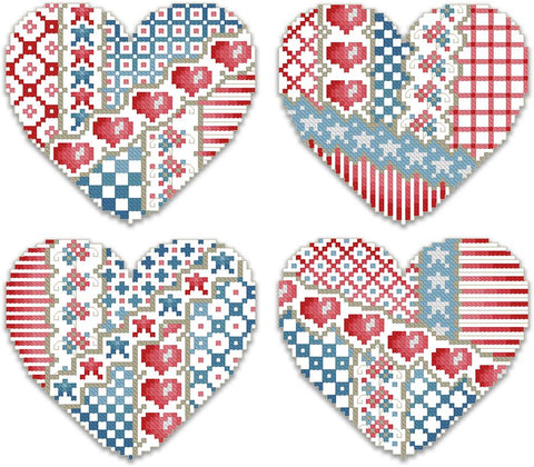 Crazy Patriotic Hearts Ornaments - Kitty & Me Designs