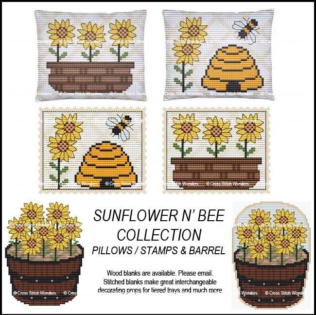 Sunflower N' Bee Collection: Pillows & Barrel - Cross Stitch Wonders
