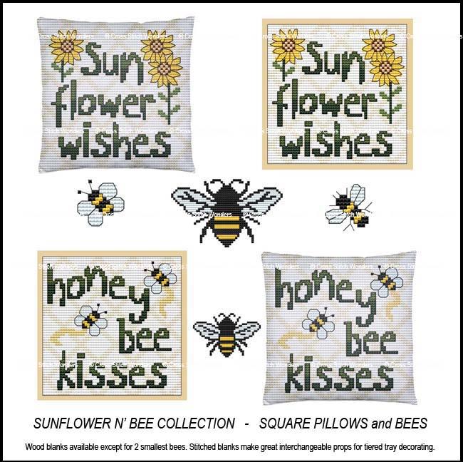 Sunflower N' Bee Collection: Pillows & Bees - Cross Stitch Wonders