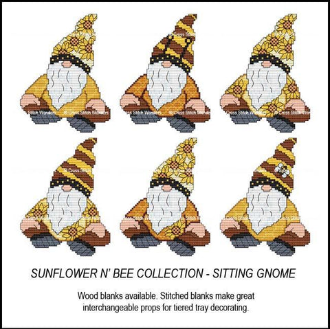 Sunflower N' Bee Collection: Sitting Gnome - Cross Stitch Wonders