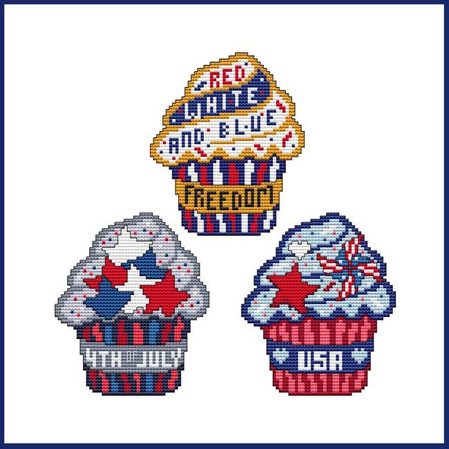 Cupcakes: Patriotic Trio - Cross Stitch Wonders