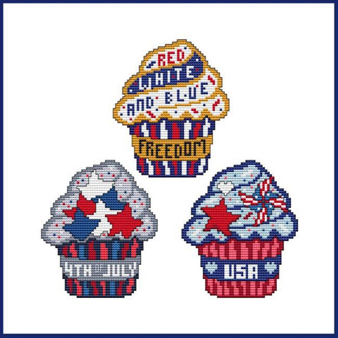 Cupcakes: Patriotic Trio - Cross Stitch Wonders