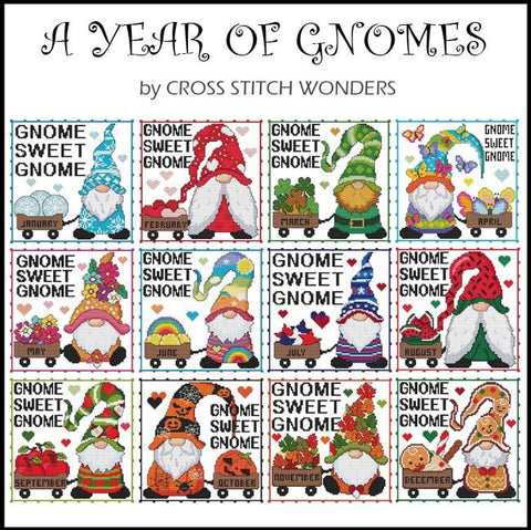 A Year Of Gnomes: All 12 Months - Cross Stitch Wonders