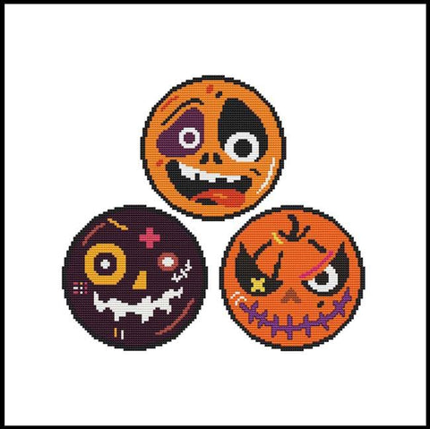 Halloween Round Faces Trio - Cross Stitch Wonders