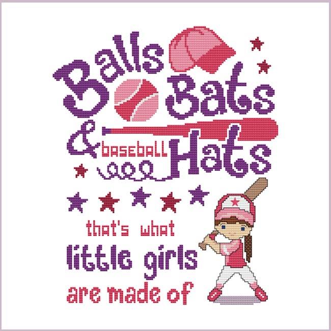 Balls Bats & Baseball Hats That's What Little Girls Are Made Of - Cross Stitch Wonders