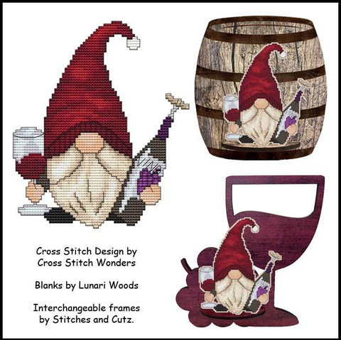 Thirsty Gnome Series: Wine Gnome - Cross Stitch Wonders