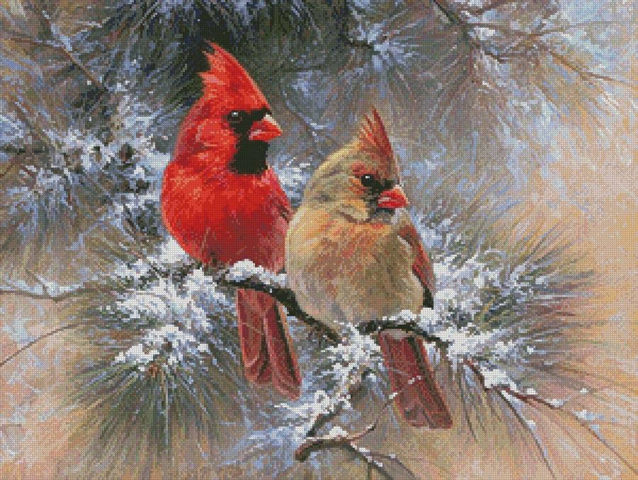 Cardinals In A Christmas Tree - Artecy Cross Stitch