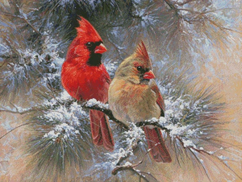 Cardinals In A Christmas Tree - Artecy Cross Stitch