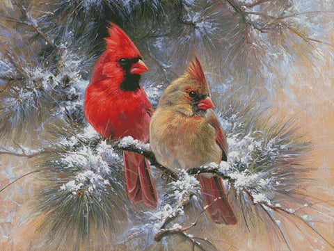 Cardinals In A Christmas Tree (Large) - Artecy Cross Stitch