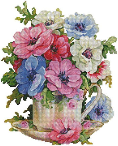 Mini Anemone Teacup - Artecy Cross Stitch
