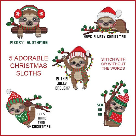 Christmas Sloths Combo - Cross Stitch Wonders