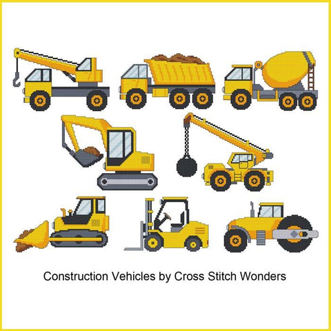 Construction Vehicles Combo - Cross Stitch Wonders