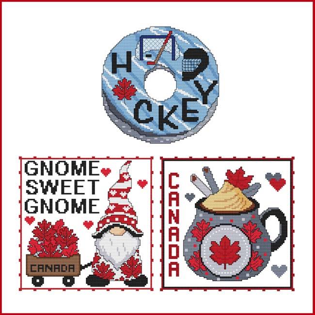 Canada Trio: Donut, Gnome & Mug - Cross Stitch Wonders