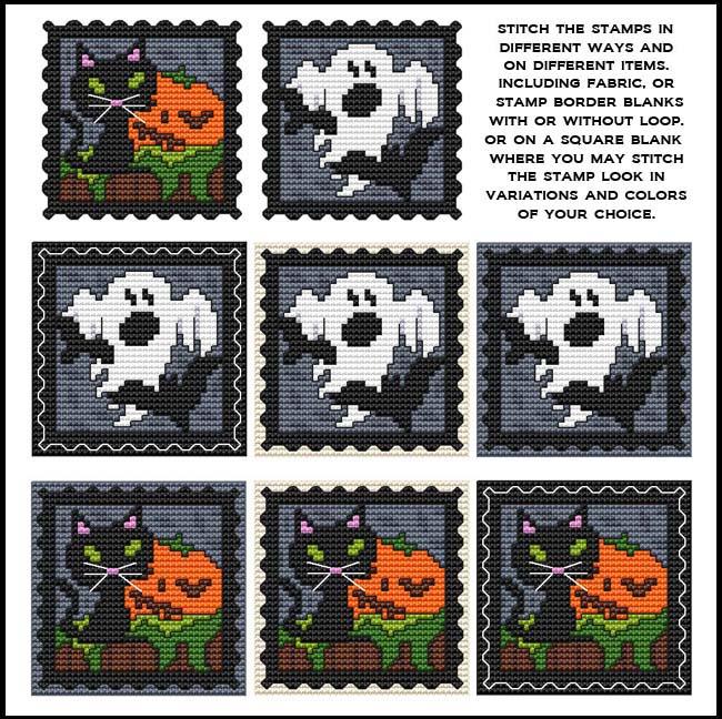 Stamp It Series: Halloween Cat And Ghost - Cross Stitch Wonders