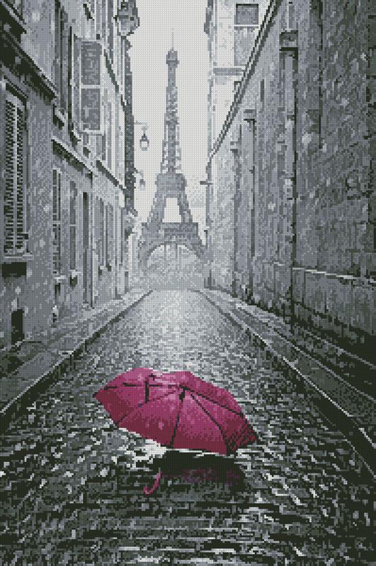 Pink Umbrella In Paris - Artecy Cross Stitch