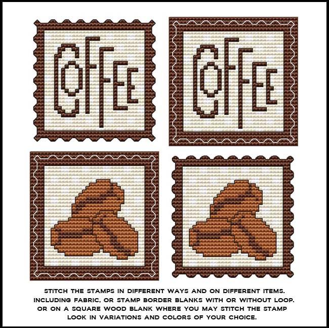 Stamp It Series: Coffee And Coffee Beans - Cross Stitch Wonders