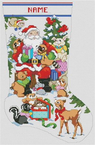 Santa's Woodland Friends Stocking - Kooler Design Studio